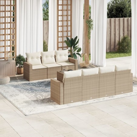 vidaXL Juego de sofás de jardín con cojines beige 8 pzas ratán PE