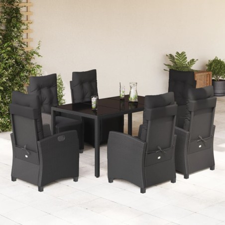 vidaXL Set de comedor de jardín 7 pzas y cojines ratán sintético negro