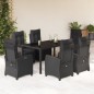 vidaXL Set de comedor de jardín 7 pzas y cojines ratán sintético negro vidaXL Set de comedor de jardín 7 pzas y cojines ratán sintético negro