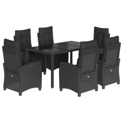 vidaXL Set de comedor de jardín 7 pzas y cojines ratán sintético negro