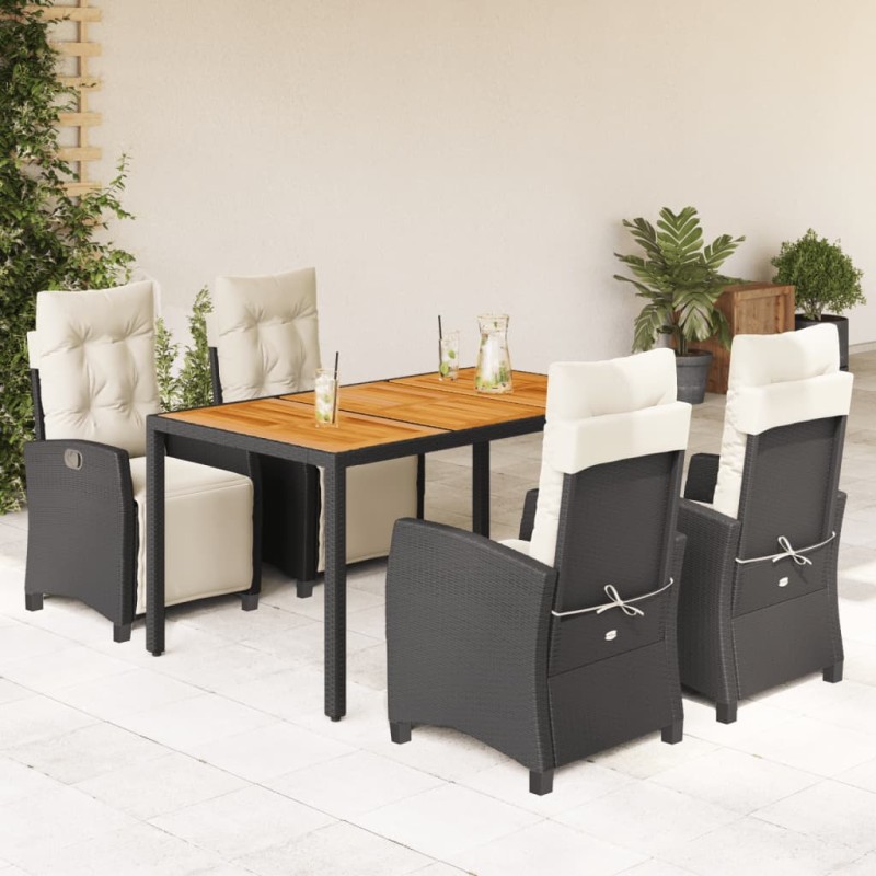 vidaXL Set de muebles jardín 5 pzas con cojines ratán sintético negro vidaXL Set de muebles jardín 5 pzas con cojines ratán sintético negro