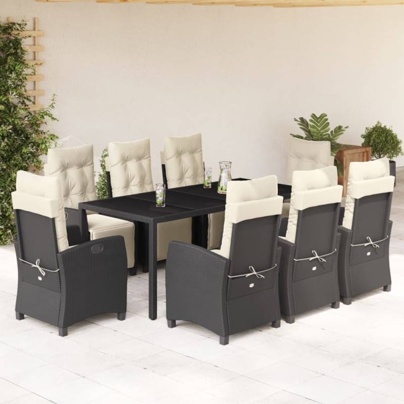 vidaXL Set de comedor de jardín 9 pzas y cojines ratán sintético negro vidaXL Set de comedor de jardín 9 pzas y cojines ratán sintético negro