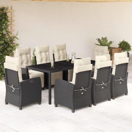 vidaXL Set de comedor de jardín 9 pzas y cojines ratán sintético negro