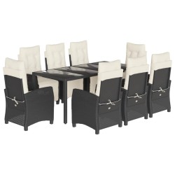 vidaXL Set de comedor de jardín 9 pzas y cojines ratán sintético negro