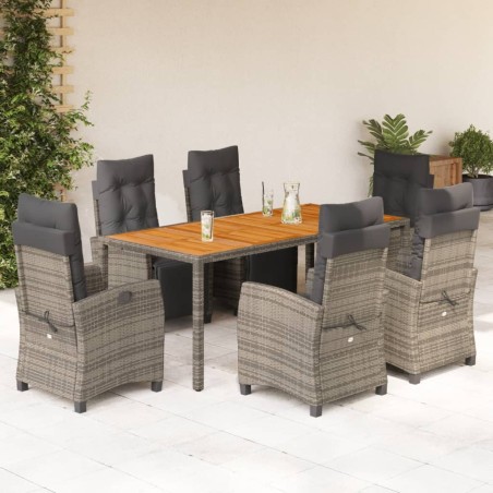 vidaXL Set comedor jardín 7 pzas y cojines ratán sintético gris