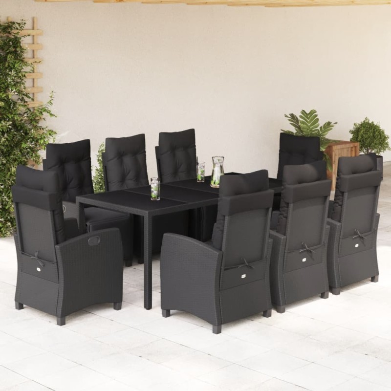 vidaXL Set de comedor de jardín 9 pzas y cojines ratán sintético negro vidaXL Set de comedor de jardín 9 pzas y cojines ratán sintético negro