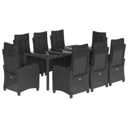vidaXL Set de comedor de jardín 9 pzas y cojines ratán sintético negro