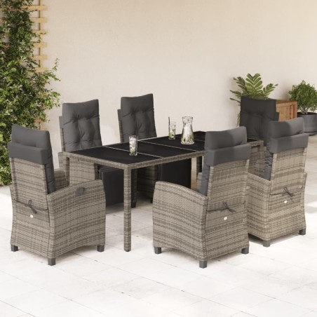 vidaXL Set comedor jardín 7 pzas y cojines ratán sintético gris