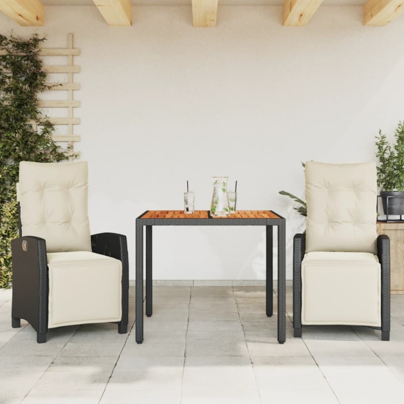 vidaXL Set comedor de jardín 3 pzas con cojines ratán sintético negro vidaXL Set comedor de jardín 3 pzas con cojines ratán sintético negro