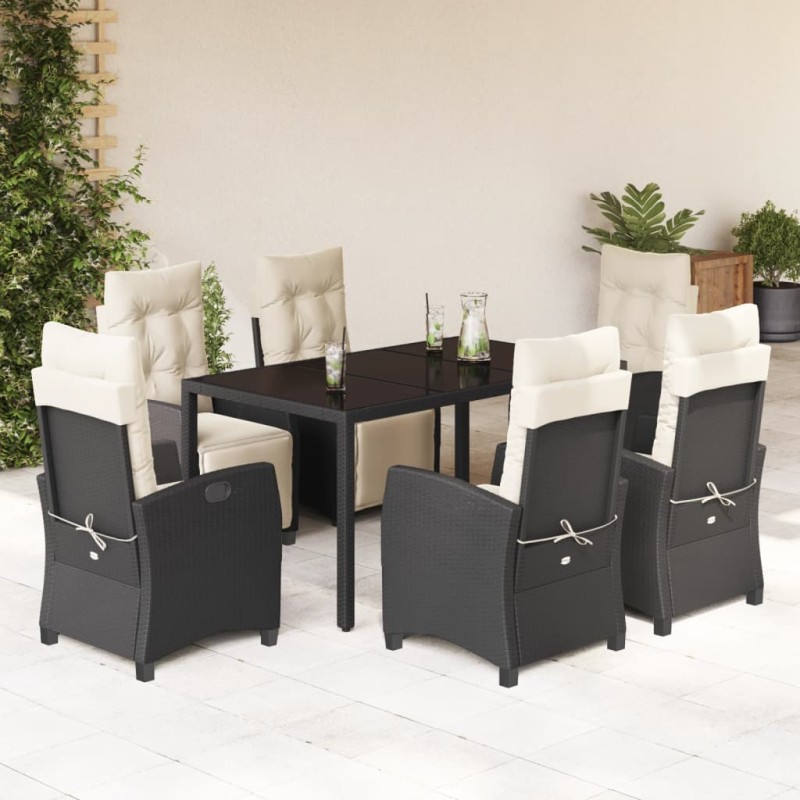 vidaXL Set de comedor de jardín 7 pzas y cojines ratán sintético negro vidaXL Set de comedor de jardín 7 pzas y cojines ratán sintético negro