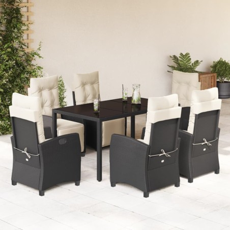 vidaXL Set de comedor de jardín 7 pzas y cojines ratán sintético negro