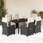 vidaXL Set de comedor de jardín 7 pzas y cojines ratán sintético negro vidaXL Set de comedor de jardín 7 pzas y cojines ratán sintético negro