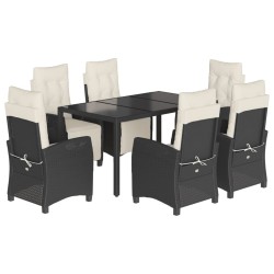 vidaXL Set de comedor de jardín 7 pzas y cojines ratán sintético negro