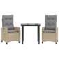 vidaXL Set comedor de jardín 3 pzas con cojines ratán sintético beige vidaXL Set comedor de jardín 3 pzas con cojines ratán sintético beige