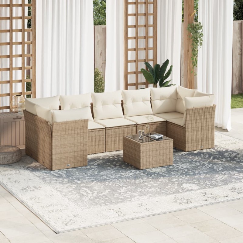 vidaXL Juego de sofás de jardín con cojines beige 8 pzas ratán PE