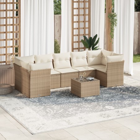 vidaXL Juego de sofás de jardín con cojines beige 8 pzas ratán PE