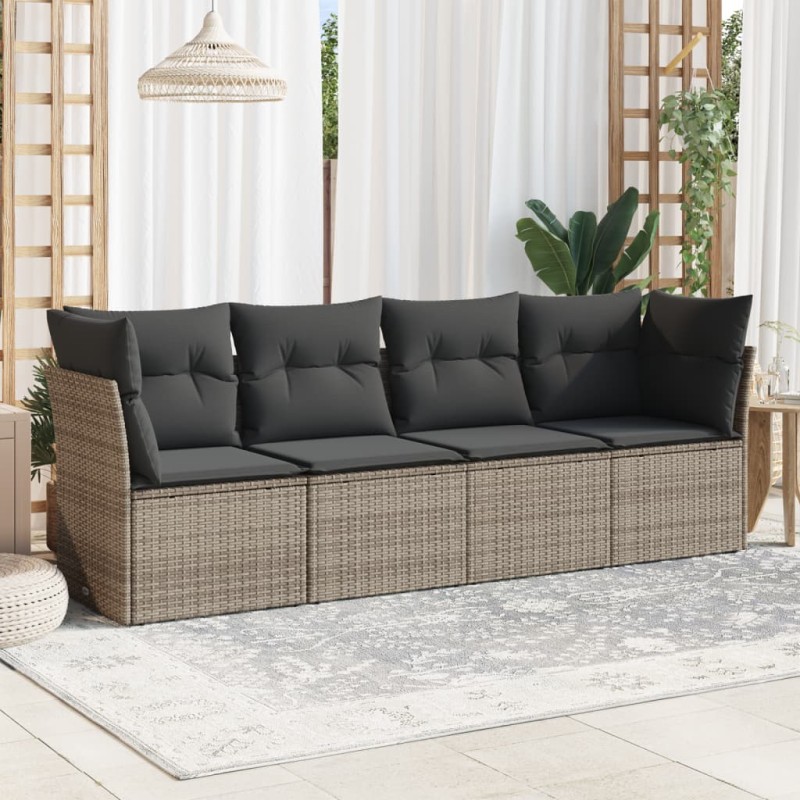 vidaXL Set de sofás de jardín 4 pzas y cojines ratán sintético gris vidaXL Set de sofás de jardín 4 pzas y cojines ratán sintético gris