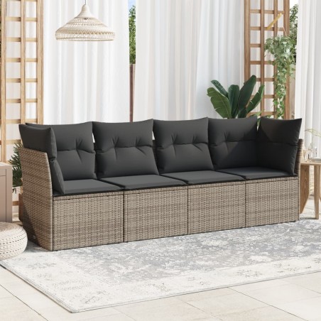 vidaXL Set de sofás de jardín 4 pzas y cojines ratán sintético gris