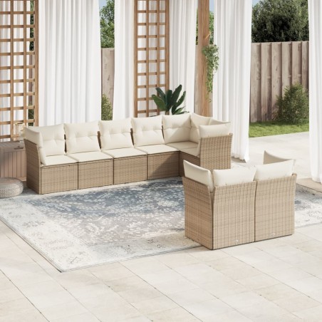 vidaXL Juego de sofás de jardín con cojines beige 8 pzas ratán PE
