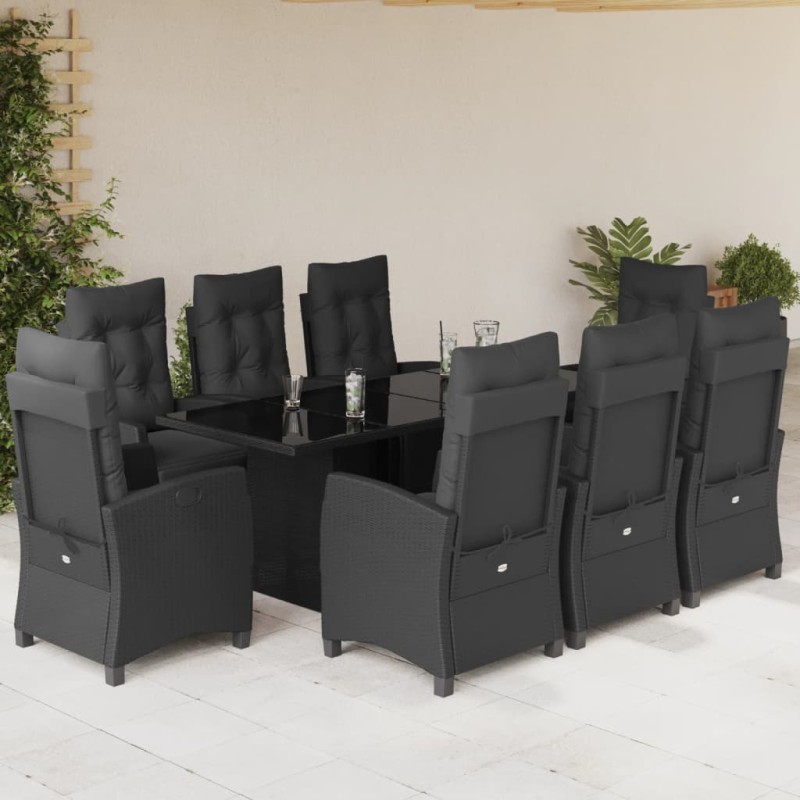 vidaXL Set de comedor de jardín 9 pzas y cojines ratán sintético negro
