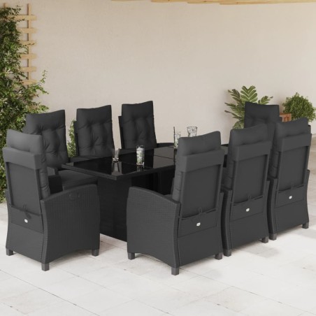 vidaXL Set de comedor de jardín 9 pzas y cojines ratán sintético negro