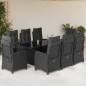 vidaXL Set de comedor de jardín 9 pzas y cojines ratán sintético negro