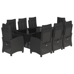 vidaXL Set de comedor de jardín 9 pzas y cojines ratán sintético negro