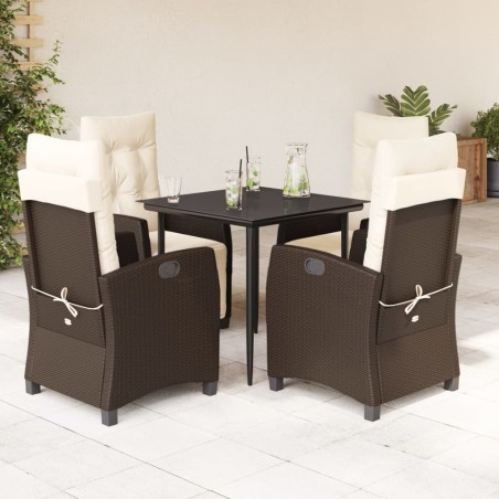 vidaXL Set comedor de jardín 5 piezas y cojines ratán sintético marrón