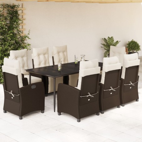 vidaXL Set comedor para jardín 9 pzas y cojines ratán sintético marrón
