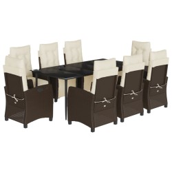 vidaXL Set comedor para jardín 9 pzas y cojines ratán sintético marrón