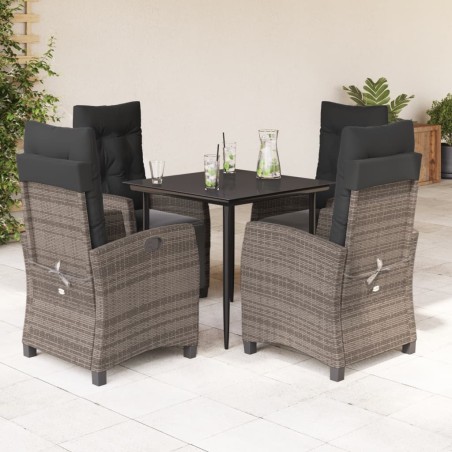 vidaXL Set comedor de jardín 5 piezas con cojines ratán sintético gris