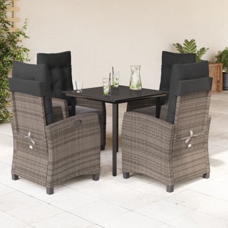 vidaXL Set comedor de jardín 5 piezas con cojines ratán sintético gris