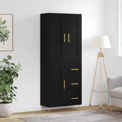vidaXL Aparador alto madera contrachapada negro 69,5x34x180 cm