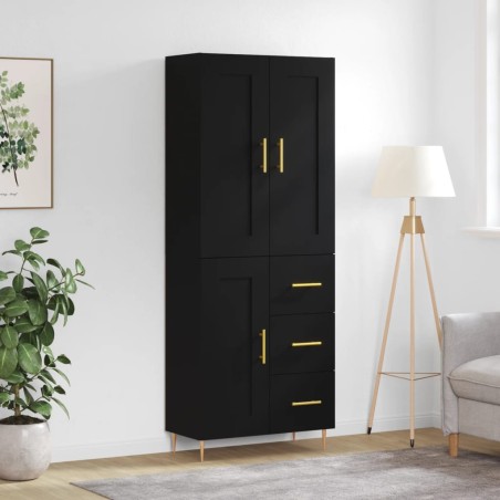 vidaXL Aparador alto madera contrachapada negro 69,5x34x180 cm