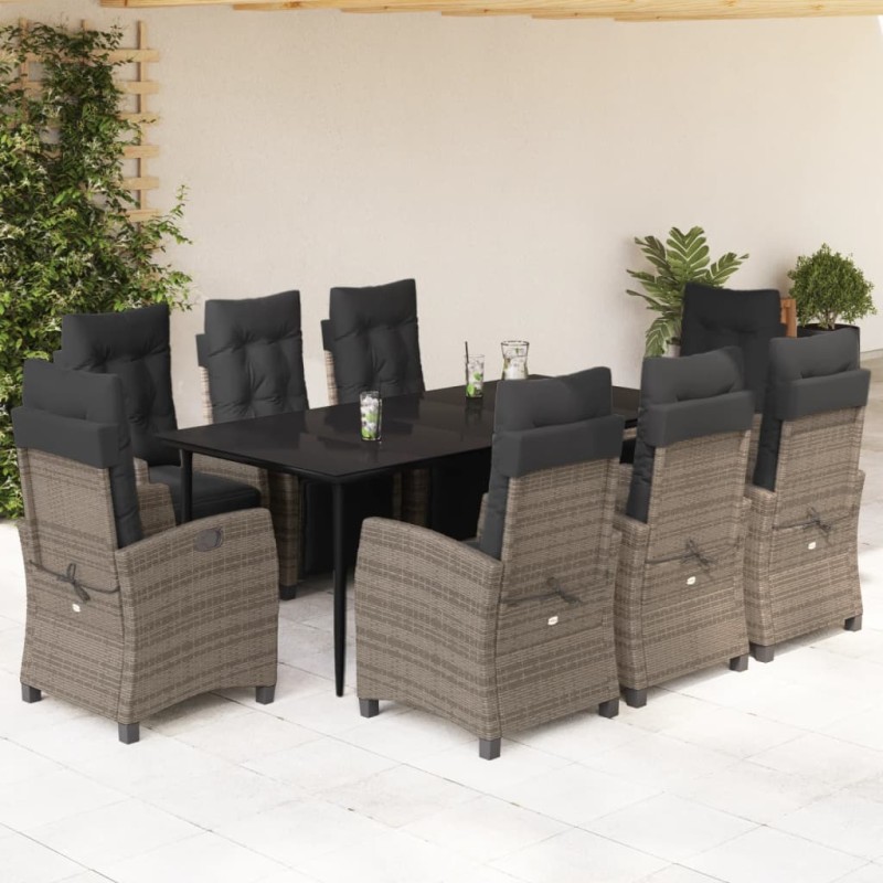 vidaXL Set comedor jardín 9 pzas y cojines ratán sintético gris vidaXL Set comedor jardín 9 pzas y cojines ratán sintético gris