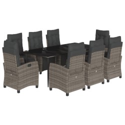 vidaXL Set comedor jardín 9 pzas y cojines ratán sintético gris