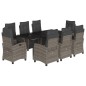 vidaXL Set comedor jardín 9 pzas y cojines ratán sintético gris vidaXL Set comedor jardín 9 pzas y cojines ratán sintético gris