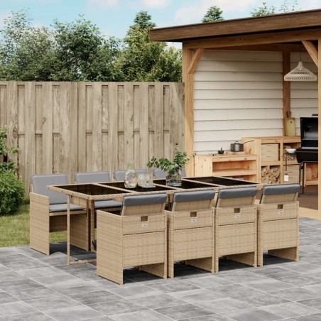 vidaXL Set comedor de jardín 9 pzas con cojines ratán sintético beige