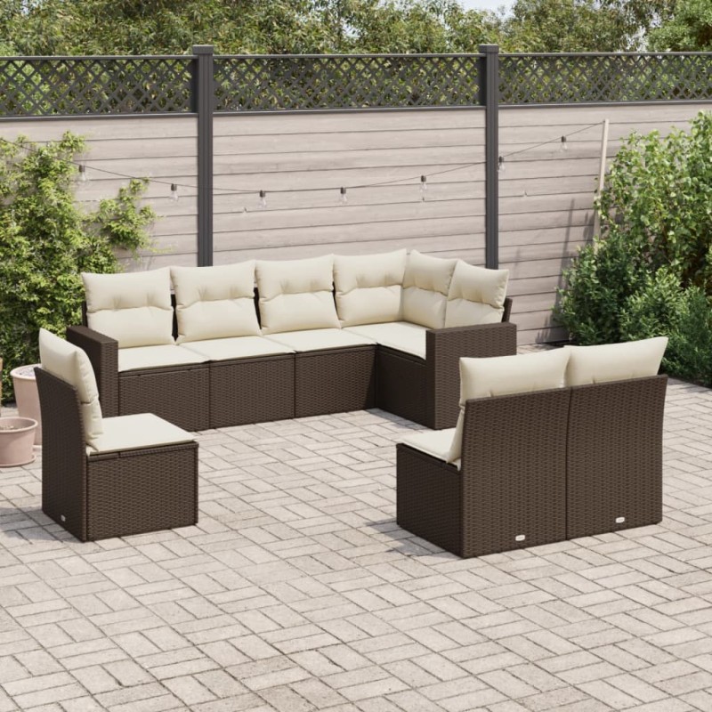 vidaXL Set sofás de jardín 8 piezas y cojines ratán sintético marrón vidaXL Set sofás de jardín 8 piezas y cojines ratán sintético marrón