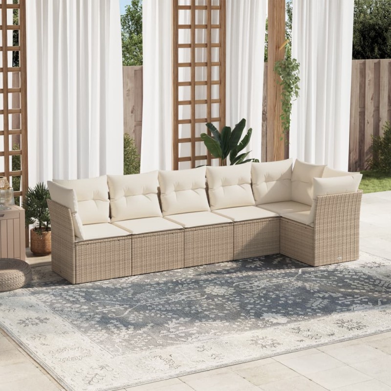 vidaXL Juego de sofás jardín con cojines 6 pzas ratán sintético beige