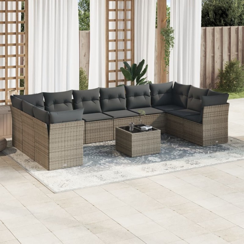 vidaXL Set de sofás de jardín 11 pzas y cojines ratán sintético gris vidaXL Set de sofás de jardín 11 pzas y cojines ratán sintético gris