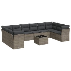 vidaXL Set de sofás de jardín 11 pzas y cojines ratán sintético gris