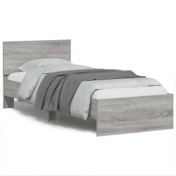 vidaXL Estructura de cama cabecero luces LED gris Sonoma 90x190 cm