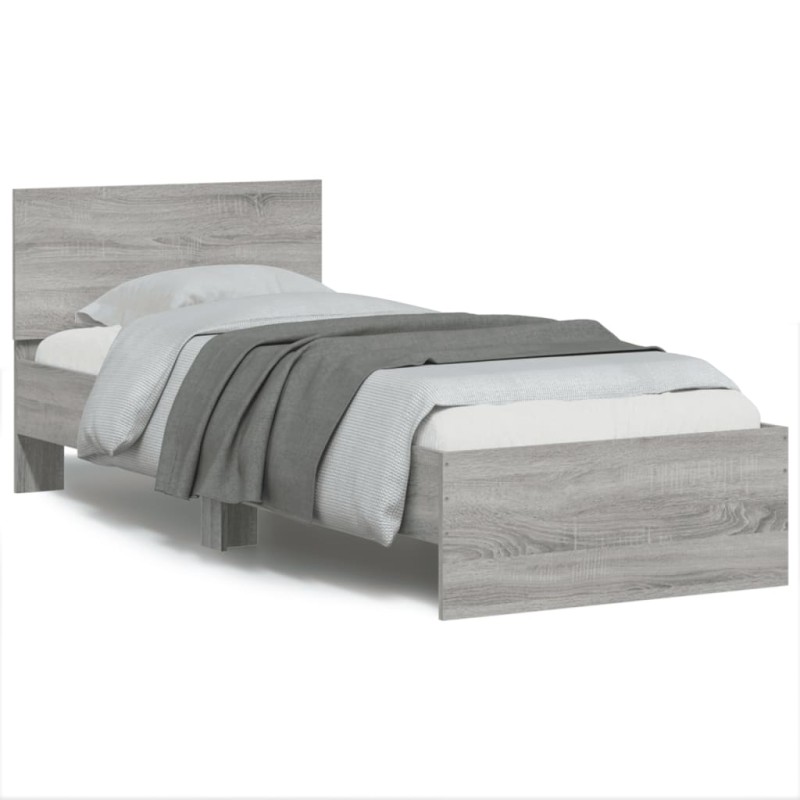 vidaXL Estructura de cama cabecero luces LED gris Sonoma 90x190 cm
