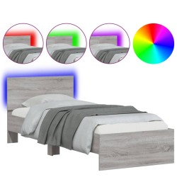 vidaXL Estructura de cama cabecero luces LED gris Sonoma 90x190 cm
