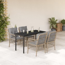 vidaXL Set comedor de jardín 5 pzas con cojines ratán sintético beige