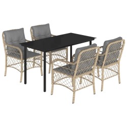 vidaXL Set comedor de jardín 5 pzas con cojines ratán sintético beige