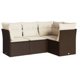 vidaXL Set de sofás de jardín 4 pzas y cojines ratán sintético marrón