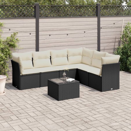 vidaXL Set de comedor de jardín 7 pzas y cojines ratán sintético negro