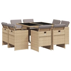 vidaXL Set comedor de jardín 9 pzas con cojines ratán sintético beige